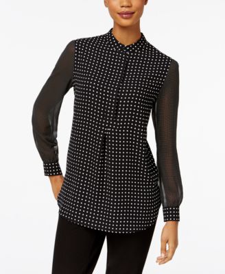 Anne Klein - Sheer Dot-Print Blouse