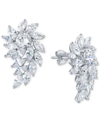 Arabella - Cubic Zirconia Cluster Drop Earrings in Sterling Silver