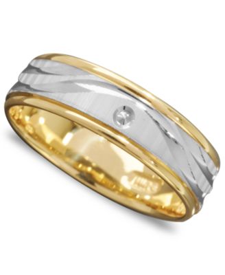 Macy's Brand - Men's 14k Gold and 14k White Gold Ring, Wave Engraved Band