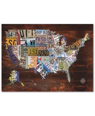 Trademark Global - Masters Fine Art USA License Plate Map on Wood 24" x 32" Canvas Art Print