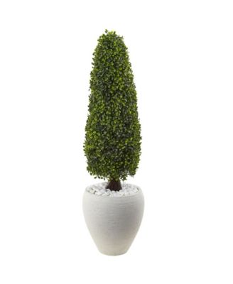 Nearly Natural - 41" Boxwood UV-Resistant Indoor/Outdoor Artificial Topiary with Textured White Planter