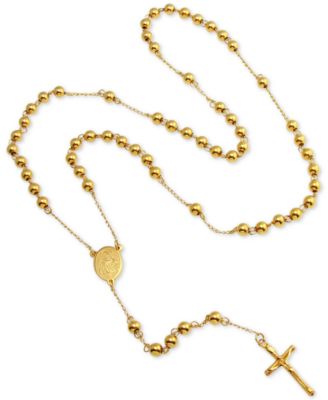 Macy's Brand - Men's Beaded Cross 28" Rosary Necklace in Yellow Ion-Plated Stainless Steel