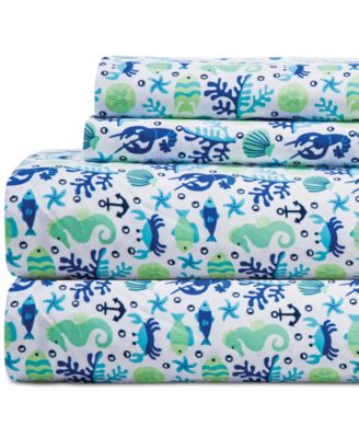 Beatrice Home Fashions - Coastal 4-Pc. Printed Queen Sheet Set