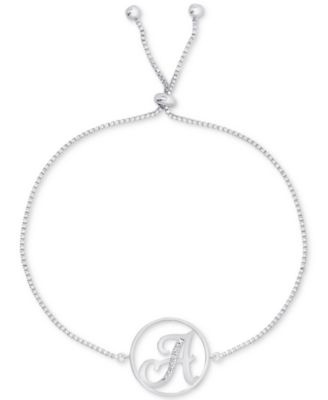 Macy's Brand - Diamond Accent Initial Bolo Bracelet in Silver-Plate