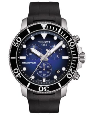 Tissot - Men's Swiss Chronograph Seastar 1000 Black Rubber Strap Watch 45.5mm