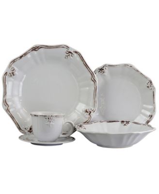 Elama - Fleur De Lys 20-Piece Dinnerware Set in White