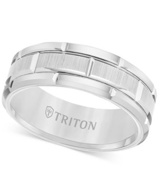 Triton - Men's Ring, 8mm Wedding Band in White or Black Tungsten