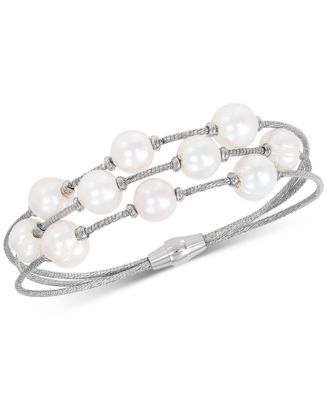 Honora - Cultured Freshwater Pearl (8-9mm) Bangle Bracelet in Sterling Silver
