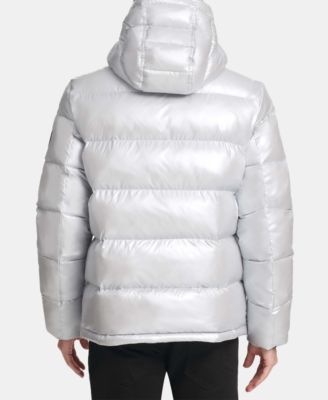 tommy hilfiger men's pearlized performance hooded puffer coat