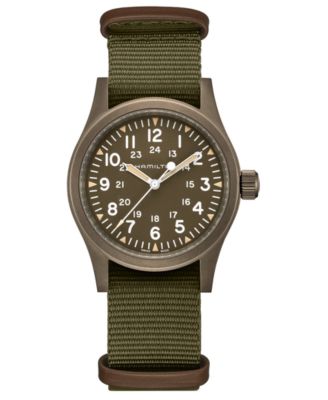 Hamilton - Men's Swiss Mechanical Khaki Field Green Fabric Strap Watch 38mm