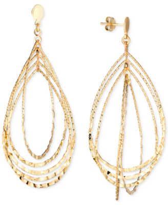 Italian Gold - Textured Multi-Teardrop Drop Earrings in 14k Gold-Plated Sterling Silver