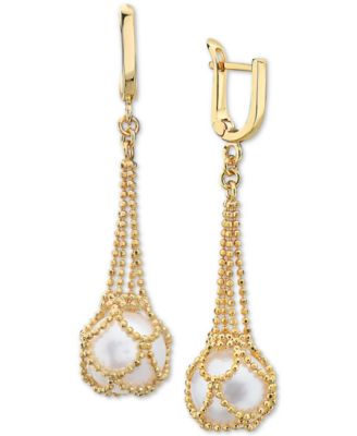 EFFY Collection - Cultured Freshwater Pearl (10mm) Drop Earrings in 18k Gold Over Sterling Silver
