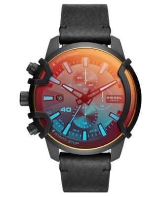 Diesel - Men's Chronograph Griffed Black Leather Strap Watch 46mm