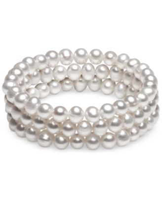 Macy's Brand - 3-Pc. Set White Cultured Freshwater Pearl (6-1/2 mm) Stretch Bracelets (Also in White/Gray/Peacock & White/Pink Gray)