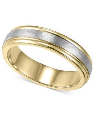 Macy's - Men's 14k Gold and 14k White Gold Ring, Two-Tone Hammered Wedding Band