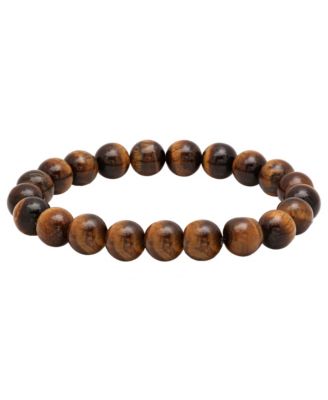 STEELTIME - Men's Genunie Tiger Eye Stone Brown Beaded Bracelet from