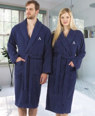 Linum Home - 100% Turkish Cotton Personalized Terry Bath Robe - Navy