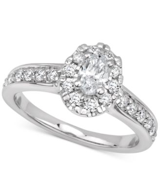GIA Certified Diamonds - Certified Diamond Oval Halo Engagement Ring (1 ct. t.w.) in 14k White Gold