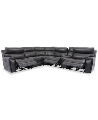 Furniture - Hutchenson 6-Pc. Leather Sectional with 3 Power Recliners, Power Headrests and Console with USB