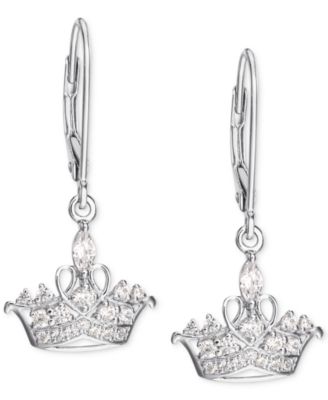 Disney - Cubic Zirconia Princess Tiara Drop Earrings in Sterling Silver