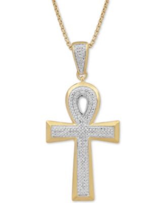 Macy's Brand - Men's Diamond Ankh 22" Pendant Necklace (1/2 ct. t.w.) in 18k Gold-Plated Sterling Silver
