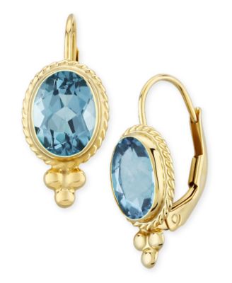 Macy's Brand - Gemstone Twist Gallery Drop Earring in 14k Yellow Gold Available in Amethyst, Blue Topaz, Citrine, Garnet or Peridot