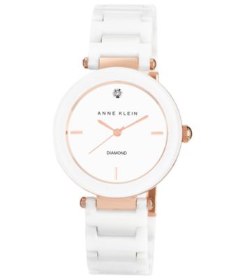 Anne Klein - Watch, Women's Diamond Accent White Ceramic Bracelet 33mm AK-1018RGWT