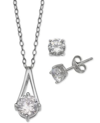 Giani Bernini - 2-Pc. Set Cubic Zirconia Pendant Necklace and Stud Earrings in Sterling Silver