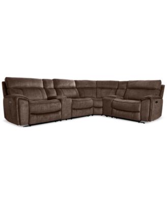 Furniture - Hutchenson 6-Pc. Fabric Sectional with 2 Power Recliners, Power Headrests and 2 Consoles with USB