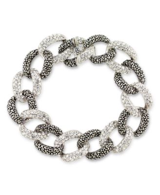 Macy's Brand - Marcasite and Crystal Pave Oval Link 7 1/2" Bracelet in Sterling Silver