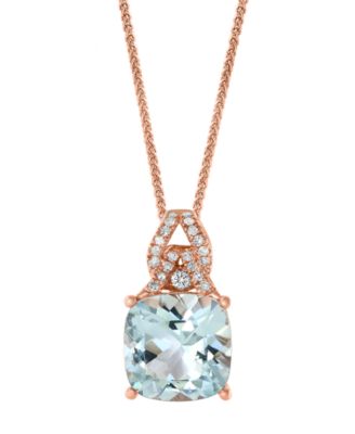LALI Jewels - Aquamarine (3-1/2 ct. t.w.) & Diamond (1/8 ct. t.w.) 18" Pendant Necklace in 14k Rose Gold