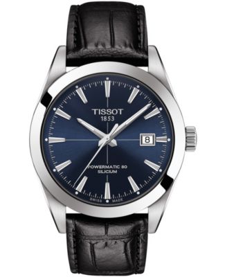 Tissot - Men's Swiss Automatic Powermatic 80 Silicium Black Leather Strap Watch 40mm