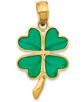 Macy's Brand - Four Leaf Green Enamel Charm Pendant in 14k Yellow Gold