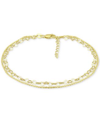 Giani Bernini - Double Row Heart Ankle Bracelet in 18k Gold-Plated Sterling Silver or Sterling Silver,