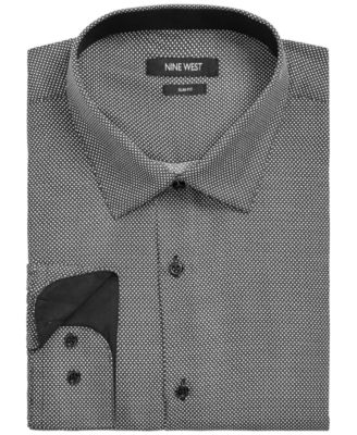 Nine West - Men's Slim-Fit Performance Stretch Diamond Dot-Print Dress Shirt