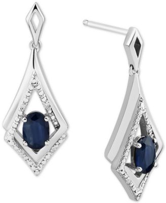 Macy's Brand - Emerald (7/8 ct. t.w.) & Diamond Accent Drop Earrings in Sterling Silver (Also in Sapphire & Ruby)