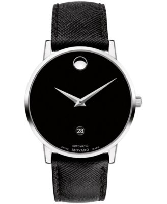 Movado - Men's Swiss Automatic Museum Black Calfskin Leather Strap Watch 40mm