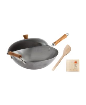 Honey Can Do - Joyce Chen Classic Series Uncoated Carbon Steel 4-Pc. Wok Set with Lid and Birch Handles