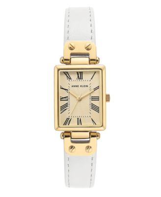 Anne Klein - Gold-Tone and White Leather Strap Watch 21.5mm