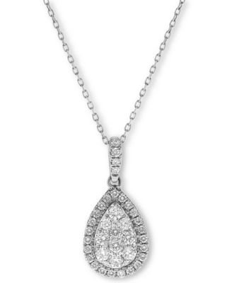 Macy's Brand - Diamond Teardrop Cluster Halo Pendant Necklace (5/8 ct. t.w.), 16" + 2" extender