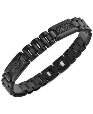 Blackjack - Men's Cubic Zirconia Cluster Link Bracelet in Black Ion-Plated Stainless Steel