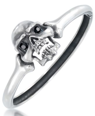 Andrew Charles by Andy Hilfiger - Men's Black Cubic Zirconia Skull Bangle Bracelet in Stainless Steel