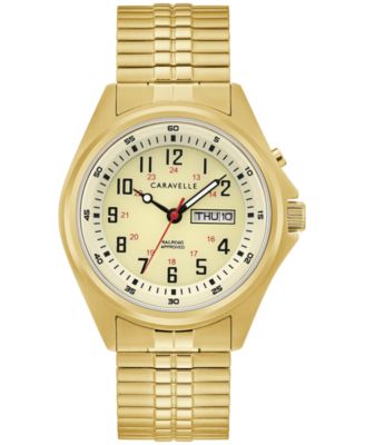 Caravelle - Men's Traditional Gold-Tone Stainless Steel Expansion Bracelet Watch 40mm