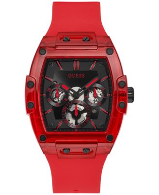 GUESS - Men's Red Silicone Strap Watch 43mm