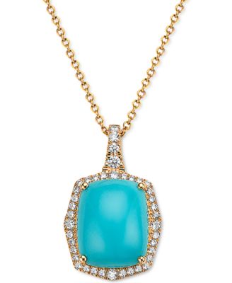 EFFY Collection - Turquoise & Diamond (1/4 ct. t.w.) Halo 18" Pendant Necklace in 14k Gold