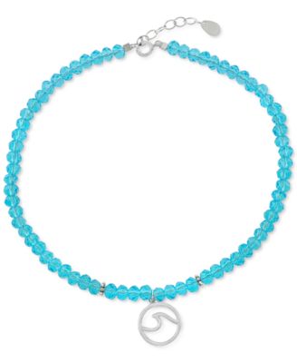 Giani Bernini - Blue Crystal Bead Wave Charm Ankle Bracelet in Sterling Silver