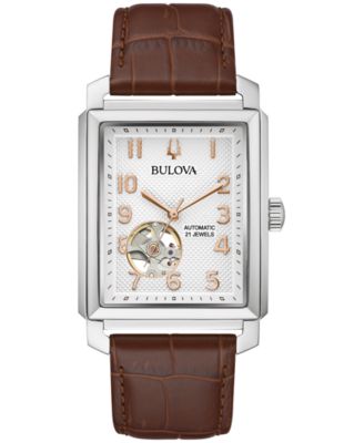 Bulova - Men's Automatic Sutton Brown Leather Strap Watch 33mm