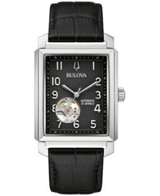 Bulova - Men's Automatic Sutton Black Leather Strap Watch 33mm
