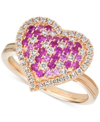 Le Vian - Pink Ombr&eacute; Ruby (1/2 ct. t.w.) & Nude Diamond (3/8 ct. t.w.) Heart Ring in 14k Rose Gold