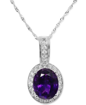 Macy's Brand - Amethyst (3-1/2 ct. t.w.) & Diamond (1/3 ct. t.w.) Halo 18" Pendant Necklace in 14k White Gold